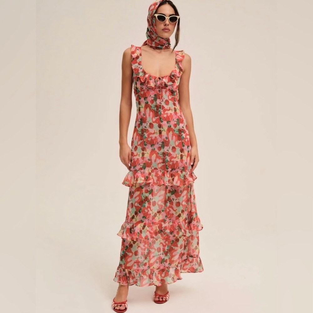 For Love and Lemons Ambrosia Maxi Dress and Matching Scarf, LN